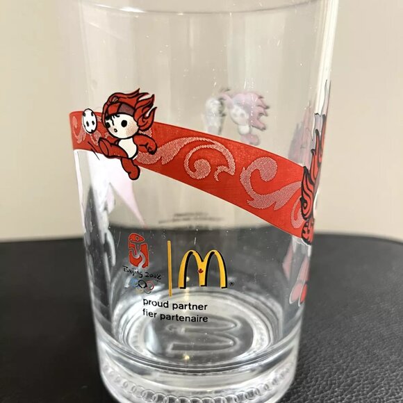 2008 McDonalds Beijing Olympics Glass Collectors Mug Red HuanHuan Cycling 16 oz - Picture 5 of 6